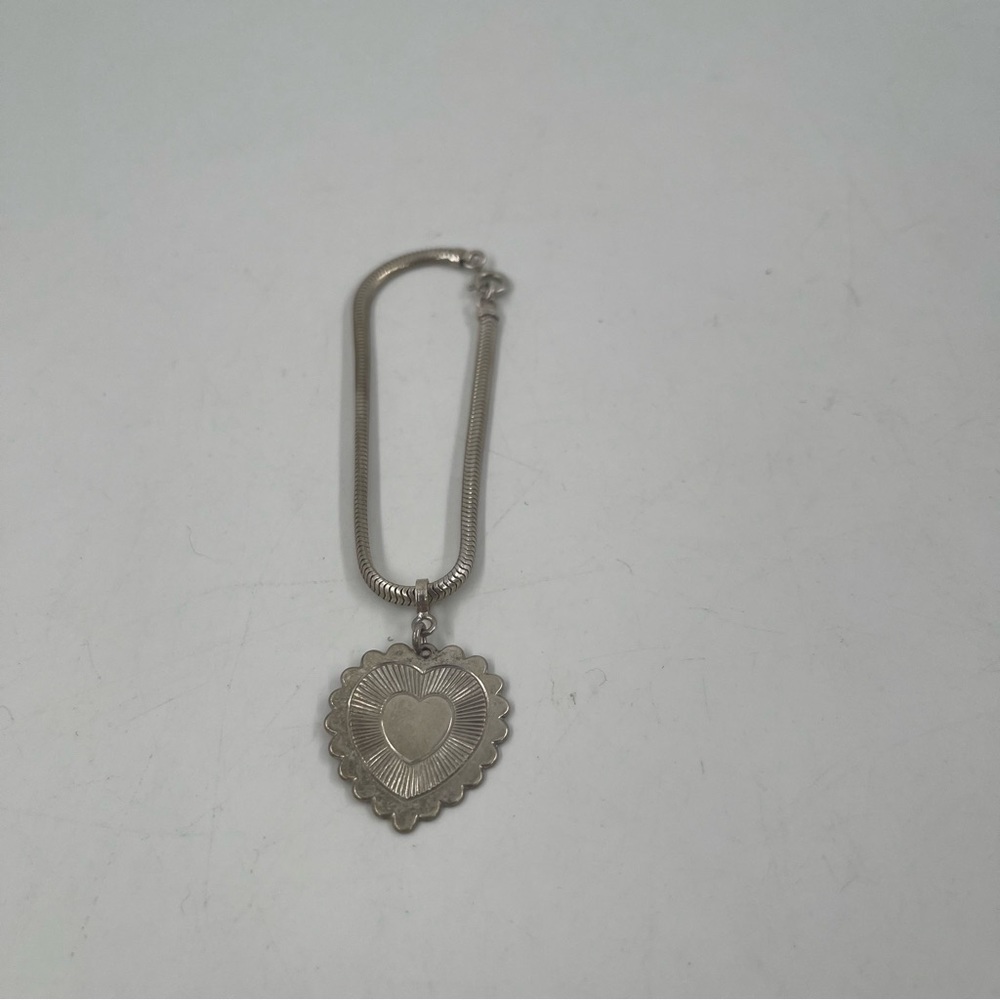 Women’s Silver Tone Thick Snake Chain Bracelet with Heart Charm - Size 7”